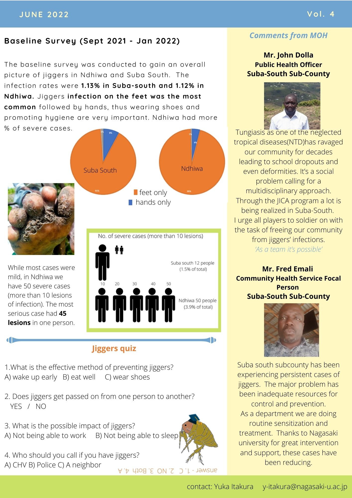 JICA草の根技術協力事業『ケニア国ホマベイ地区における持続可能なスナノミ感染症対策プロジェクト』第四回ニュースレターを発行しました