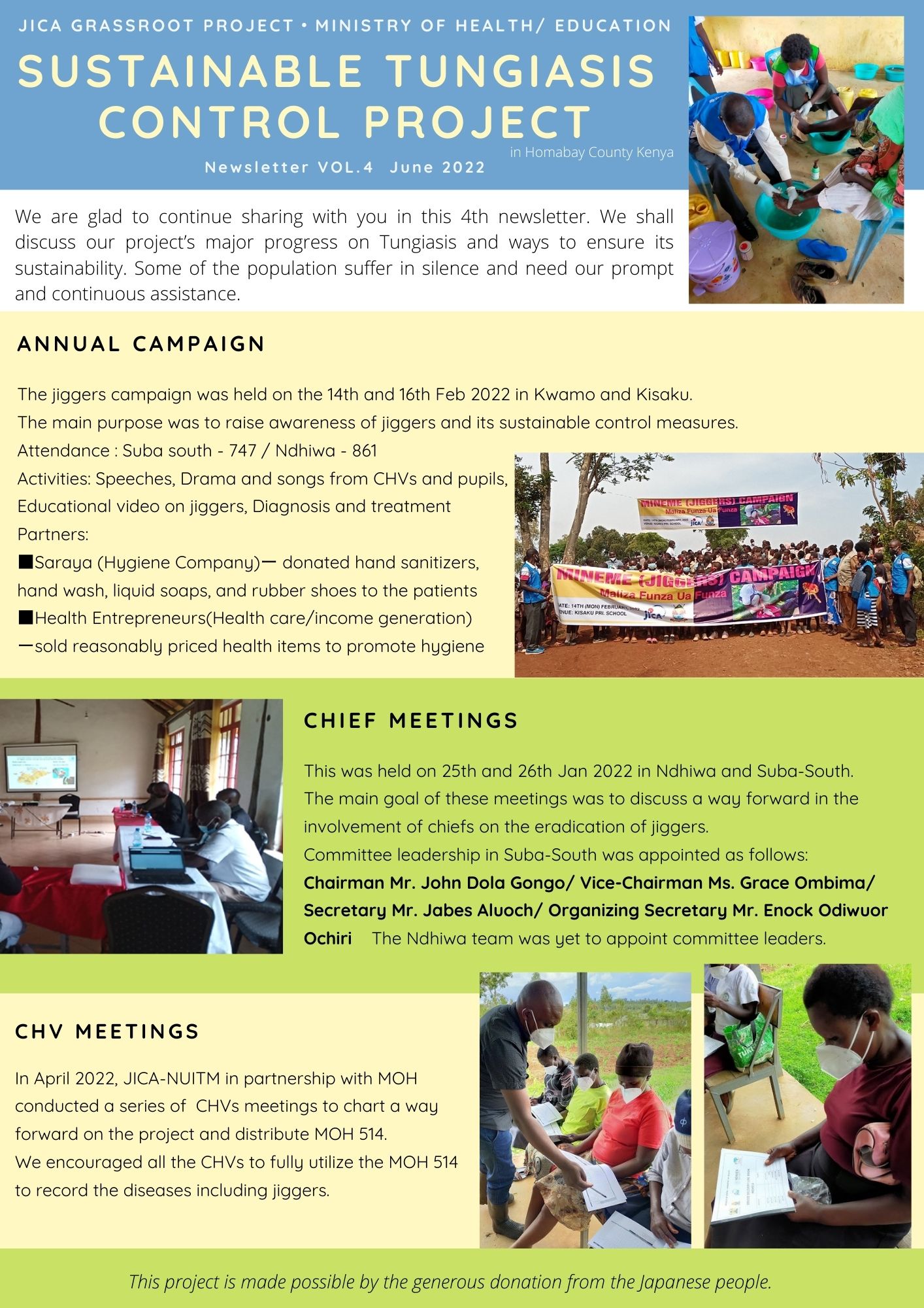 The fourth newsletter of JICA Grassroots Technical Cooperation Project “Sustainable Tungiasis Control Project” has been published!